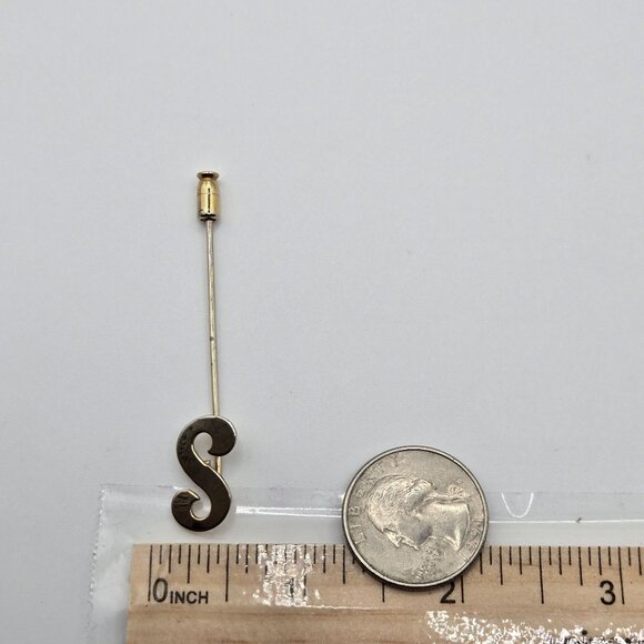 VTG Brooch Gold Tone Monogram Name Initial Stick Pin Brooch Letter "S" Gift - Picture 9 of 9